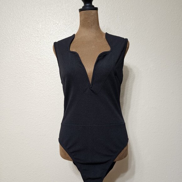 Black V-Neckline Bodysuit – Shein Size Medium (Fits Medium/Large) - Picture 1 of 2